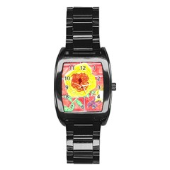 Reid Hall Rose Watercolor Stainless Steel Barrel Watch by okhismakingart