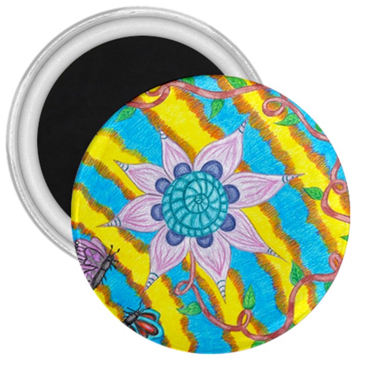 Tie-Dye Flower and Butterflies 3  Magnets