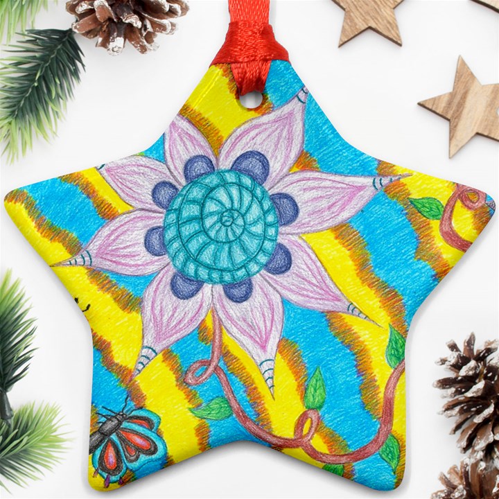 Tie-Dye Flower and Butterflies Ornament (Star)