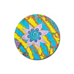 Tie-dye Flower And Butterflies Rubber Round Coaster (4 Pack)  by okhismakingart