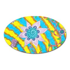 Tie-dye Flower And Butterflies Oval Magnet by okhismakingart