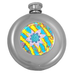 Tie-dye Flower And Butterflies Round Hip Flask (5 Oz) by okhismakingart