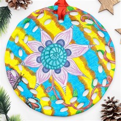 Tie-dye Flower And Butterflies Round Filigree Ornament (two Sides) by okhismakingart