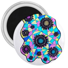 Neon Geometric Flowers  3  Magnets by okhismakingart