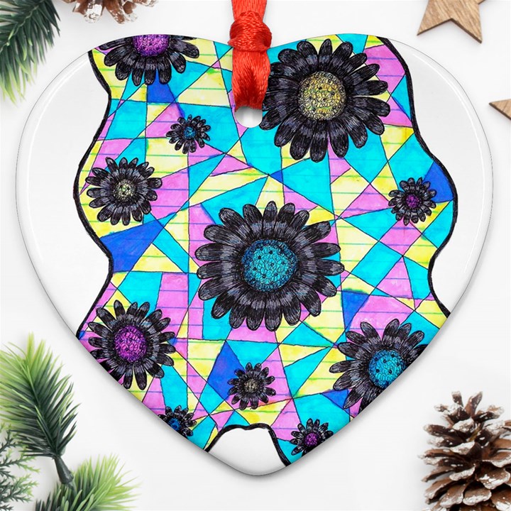 Neon Geometric Flowers  Ornament (Heart)