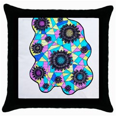 Neon Geometric Flowers  Throw Pillow Case (black) by okhismakingart