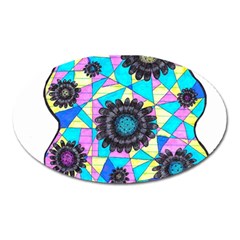 Neon Geometric Flowers  Oval Magnet by okhismakingart