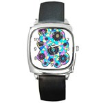 Neon Geometric Flowers  Square Metal Watch Front