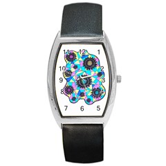 Neon Geometric Flowers  Barrel Style Metal Watch by okhismakingart