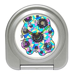 Neon Geometric Flowers  Travel Alarm Clock by okhismakingart