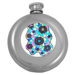 Neon Geometric Flowers  Round Hip Flask (5 Oz) by okhismakingart