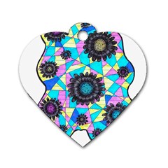 Neon Geometric Flowers  Dog Tag Heart (two Sides) by okhismakingart