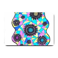 Neon Geometric Flowers  Small Doormat  by okhismakingart