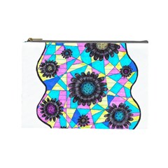 Neon Geometric Flowers  Cosmetic Bag (large) by okhismakingart