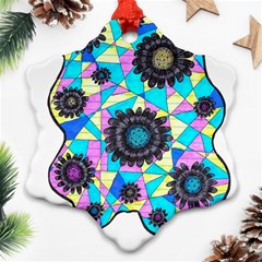 Neon Geometric Flowers  Snowflake Ornament (two Sides) by okhismakingart