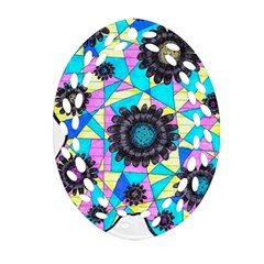 Neon Geometric Flowers  Ornament (oval Filigree) by okhismakingart