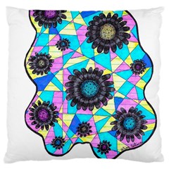 Neon Geometric Flowers  Large Cushion Case (one Side) by okhismakingart