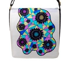 Neon Geometric Flowers  Flap Closure Messenger Bag (l) by okhismakingart