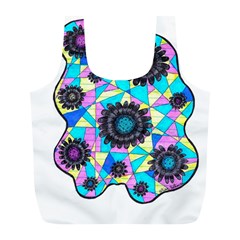 Neon Geometric Flowers  Full Print Recycle Bag (l) by okhismakingart