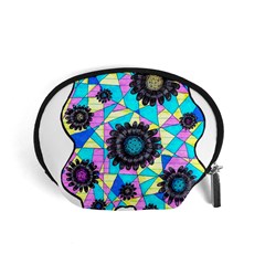 Neon Geometric Flowers  Accessory Pouch (small) by okhismakingart