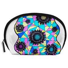 Neon Geometric Flowers  Accessory Pouch (large) by okhismakingart