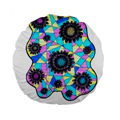 Neon Geometric Flowers  Standard 15  Premium Flano Round Cushions by okhismakingart