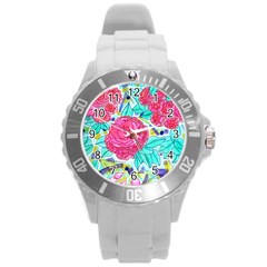 Roses And Movie Theater Carpet Round Plastic Sport Watch (l) by okhismakingart