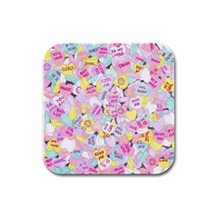 Candy Hearts (sweet Hearts-inspired) Rubber Square Coaster (4 Pack)  by okhismakingart