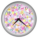 Candy Hearts (Sweet Hearts-inspired) Wall Clock (Silver) Front