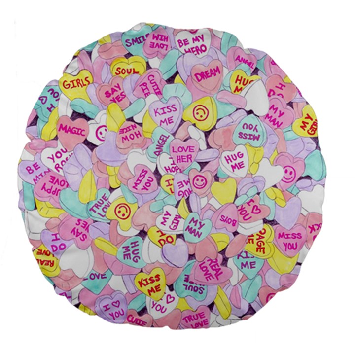 Candy Hearts (Sweet Hearts-inspired) Large 18  Premium Flano Round Cushions