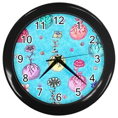 Flower Orbs  Wall Clock (black) by okhismakingart