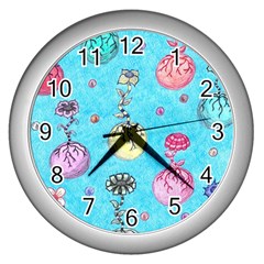 Flower Orbs  Wall Clock (silver) by okhismakingart