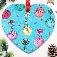 Flower Orbs  Heart Ornament (two Sides) by okhismakingart