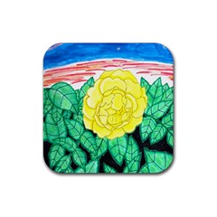 Sunset Rose Watercolor Rubber Coaster (square)  by okhismakingart