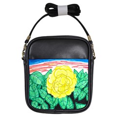 Sunset Rose Watercolor Girls Sling Bag by okhismakingart