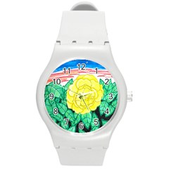 Sunset Rose Watercolor Round Plastic Sport Watch (m) by okhismakingart