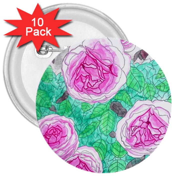 Roses with Gray Skies 3  Buttons (10 pack) 