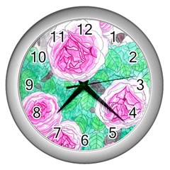 Roses With Gray Skies Wall Clock (silver) by okhismakingart