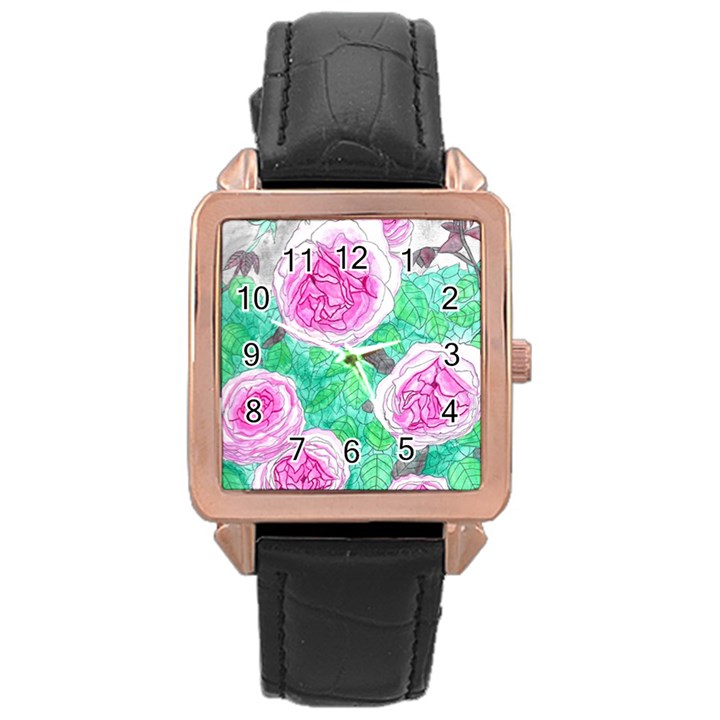 Roses with Gray Skies Rose Gold Leather Watch 