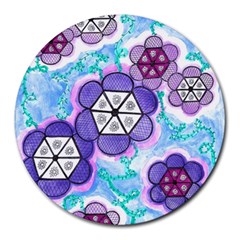 Hexagonal Flowers Round Mousepads by okhismakingart