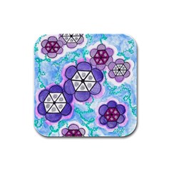 Hexagonal Flowers Rubber Square Coaster (4 Pack)  by okhismakingart