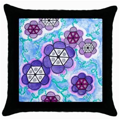 Hexagonal Flowers Throw Pillow Case (black) by okhismakingart