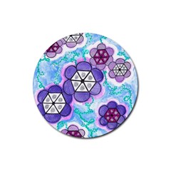 Hexagonal Flowers Rubber Round Coaster (4 Pack)  by okhismakingart