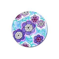 Hexagonal Flowers Magnet 3  (round) by okhismakingart