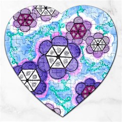 Hexagonal Flowers Jigsaw Puzzle (heart) by okhismakingart