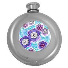 Hexagonal Flowers Round Hip Flask (5 Oz) by okhismakingart