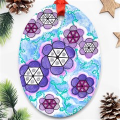 Hexagonal Flowers Oval Ornament (two Sides) by okhismakingart