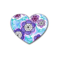 Hexagonal Flowers Heart Coaster (4 Pack)  by okhismakingart