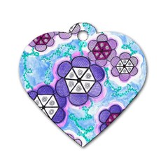 Hexagonal Flowers Dog Tag Heart (two Sides) by okhismakingart