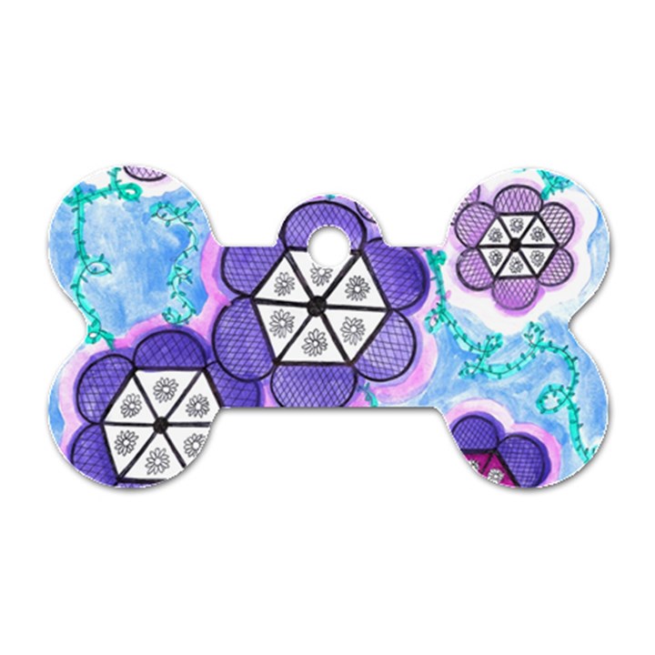 Hexagonal Flowers Dog Tag Bone (One Side)